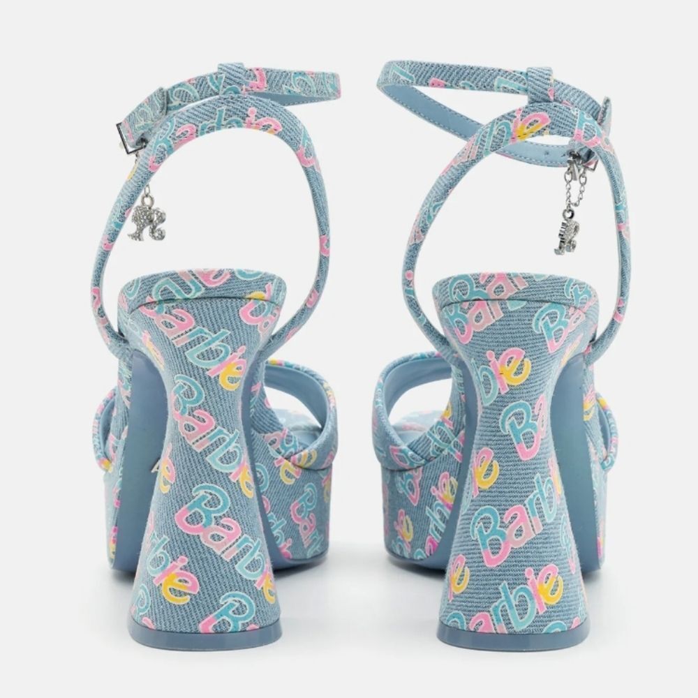BRAND NEW ALDO BARBIE PARTY PRINTED  DENIM STRAPPY PLATFORM HEELED PLATF… G1 - Picture 16 of 16